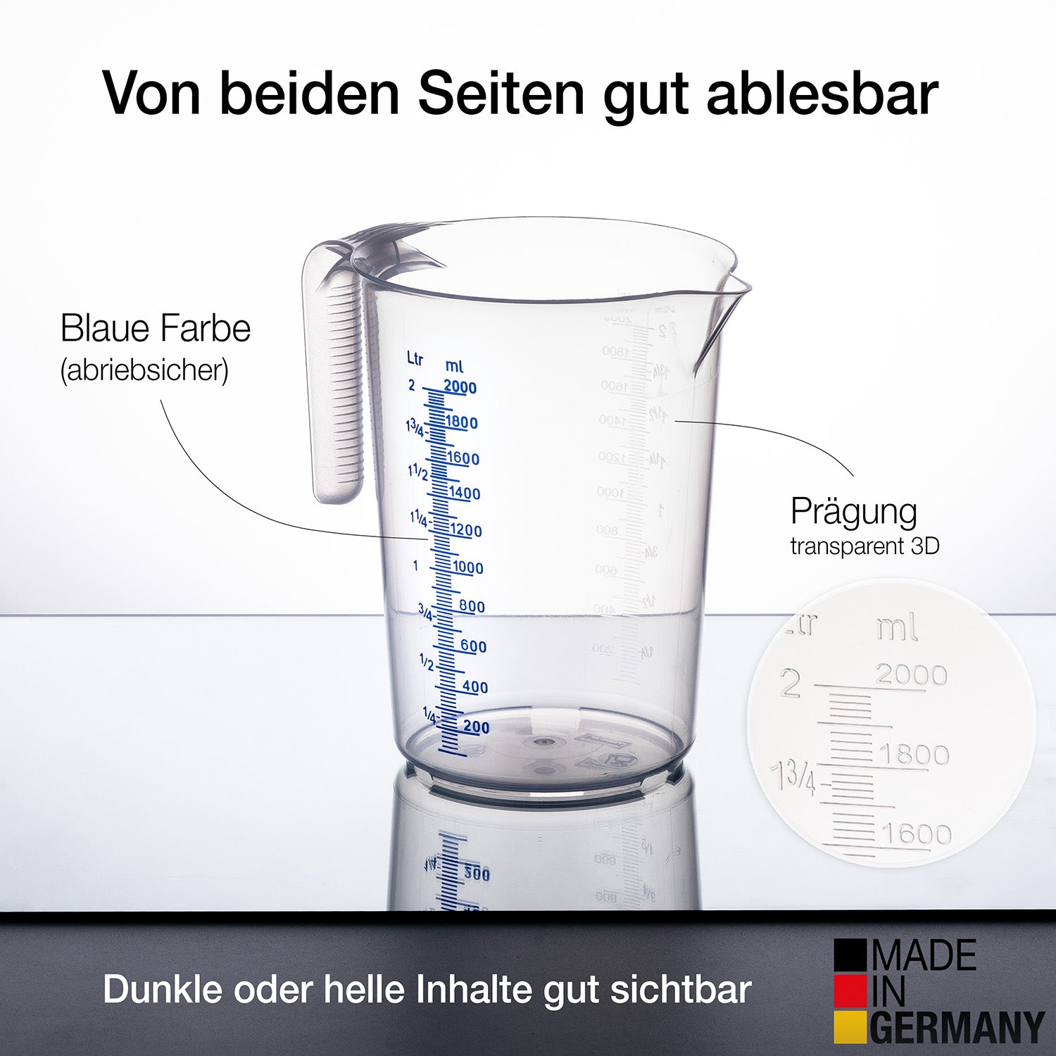BigDean Messbecher-Set 3-tlg 0,5L 1L 2L Transparent Blau
