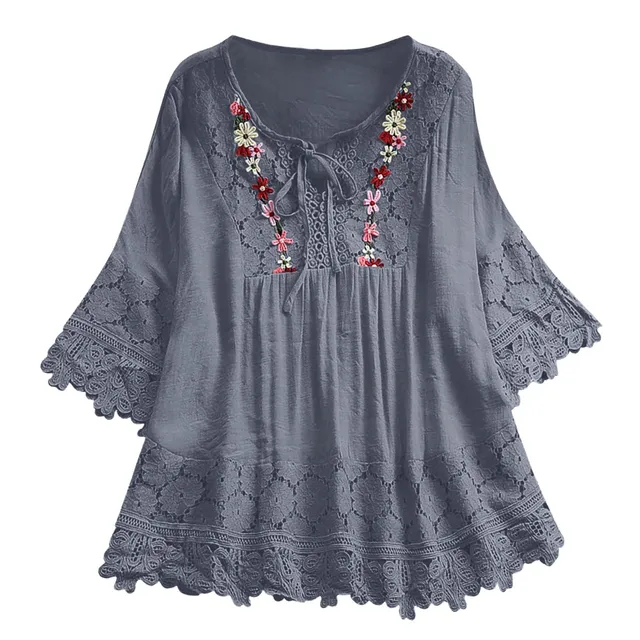 Luadnysin Tops Spitzenbluse 3/4 Arm Navy 4XL