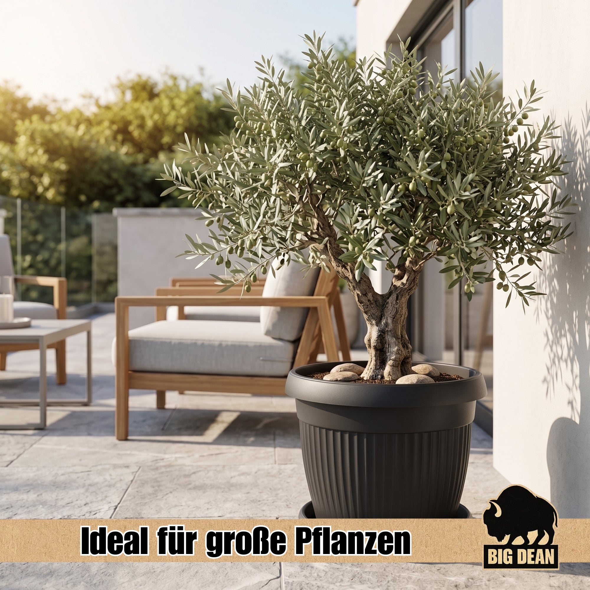 BigDean Blumentopf 62cm Anthrazit mit Untersetzer Pflanzkübel