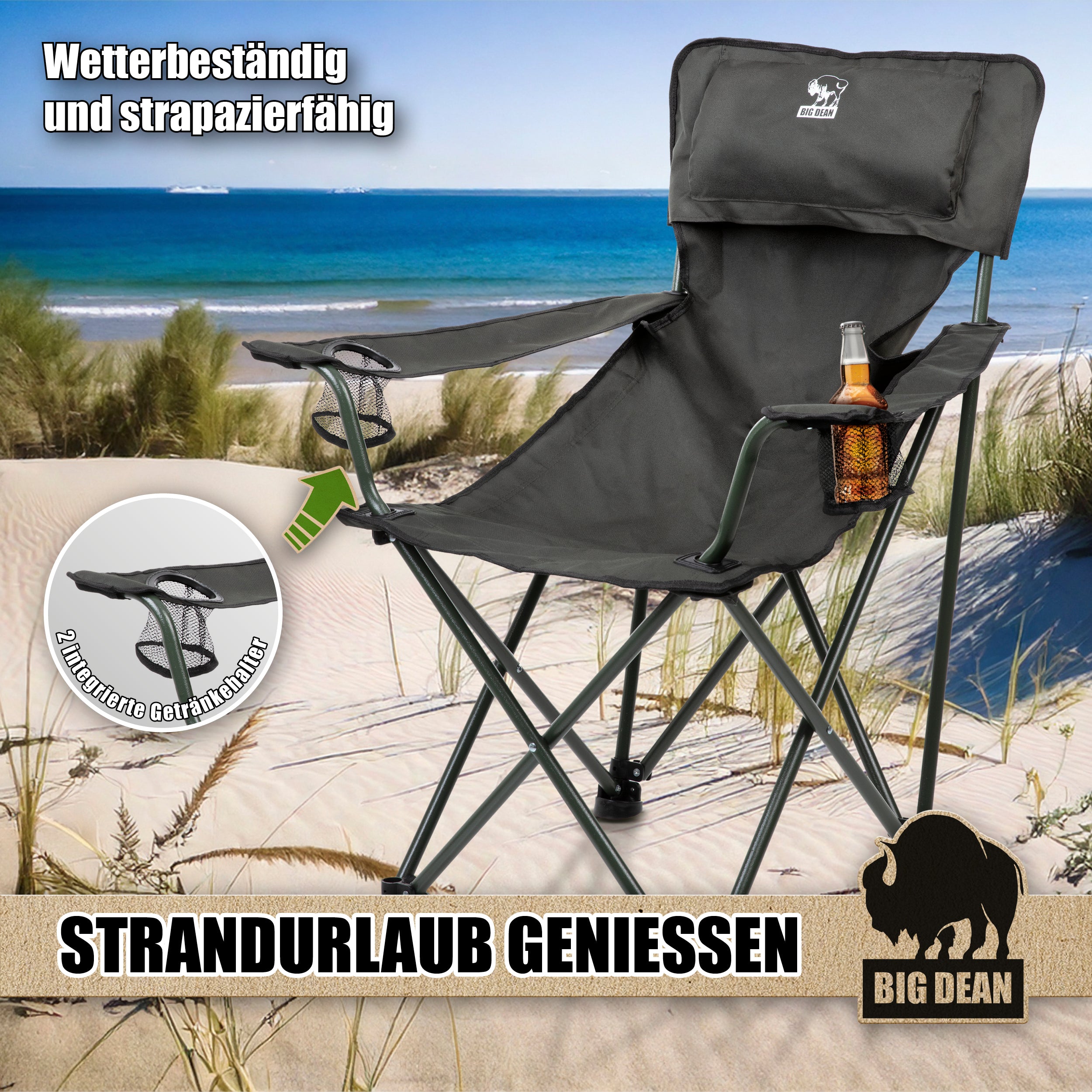 BigDean Luxus Campingstuhl faltbar XL 150kg belastbar