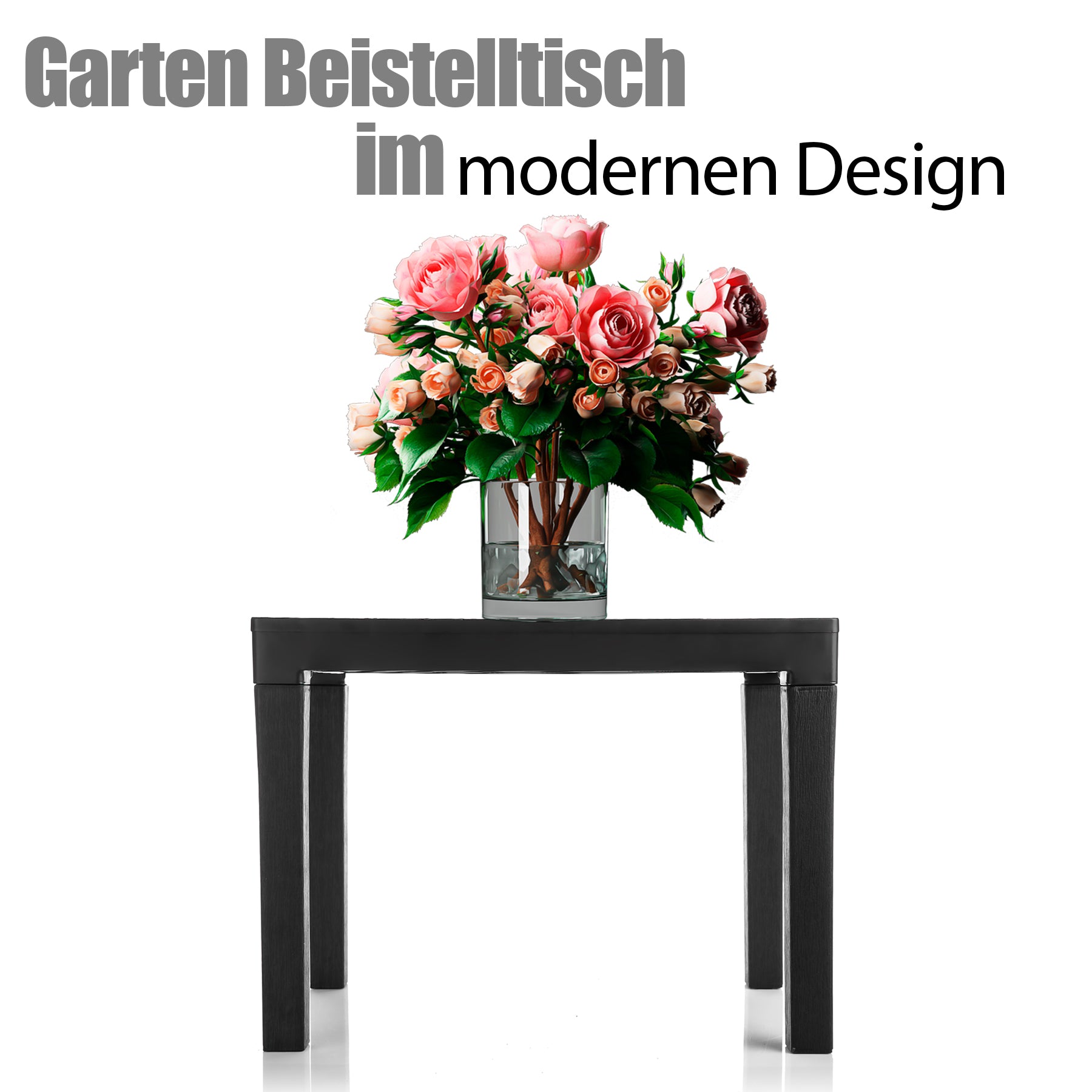 BigDean Garten Beistelltisch Schwarz Kunststoff Klappbar Outdoor