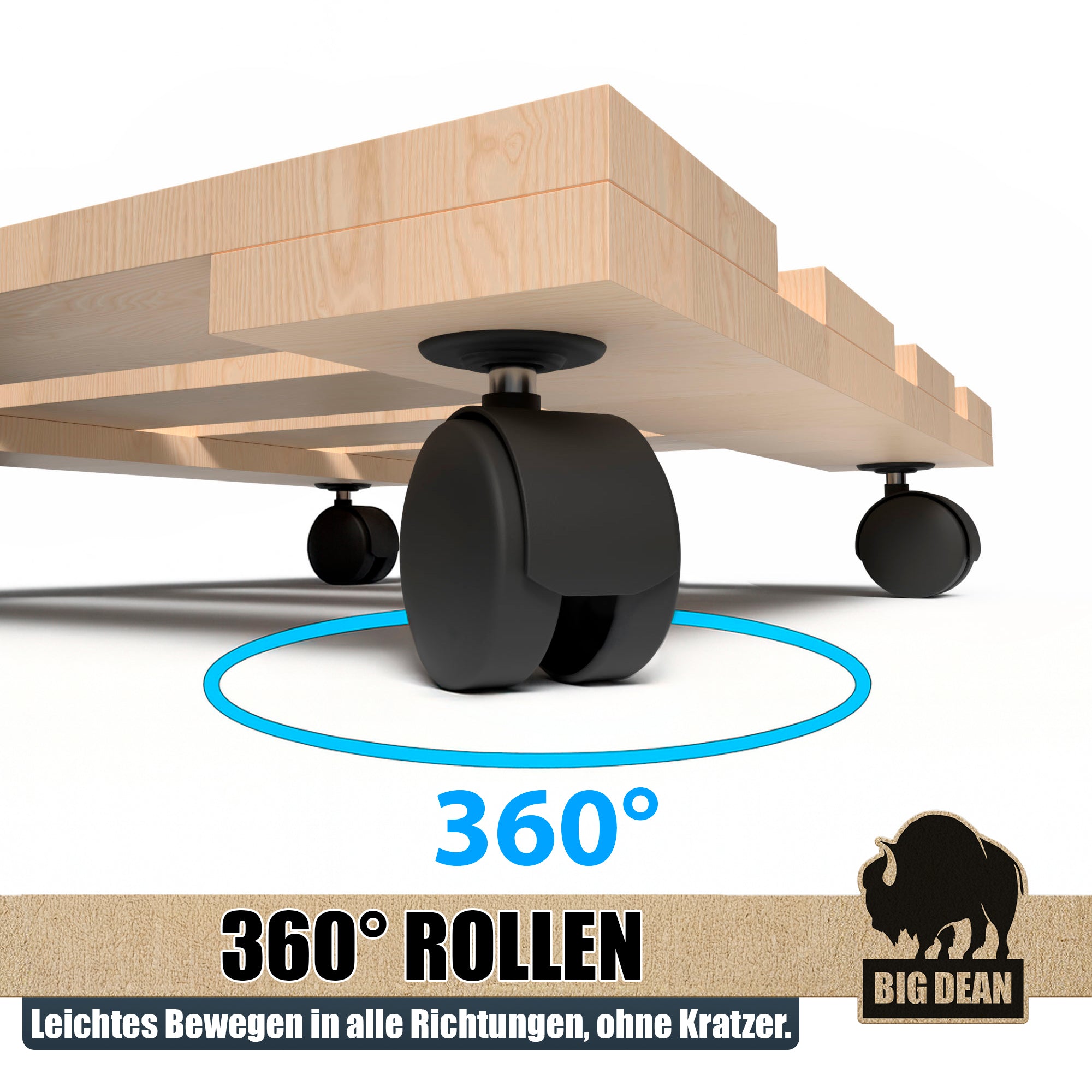 BigDean Pflanzenroller Holz Eckig 30cm 5er Set