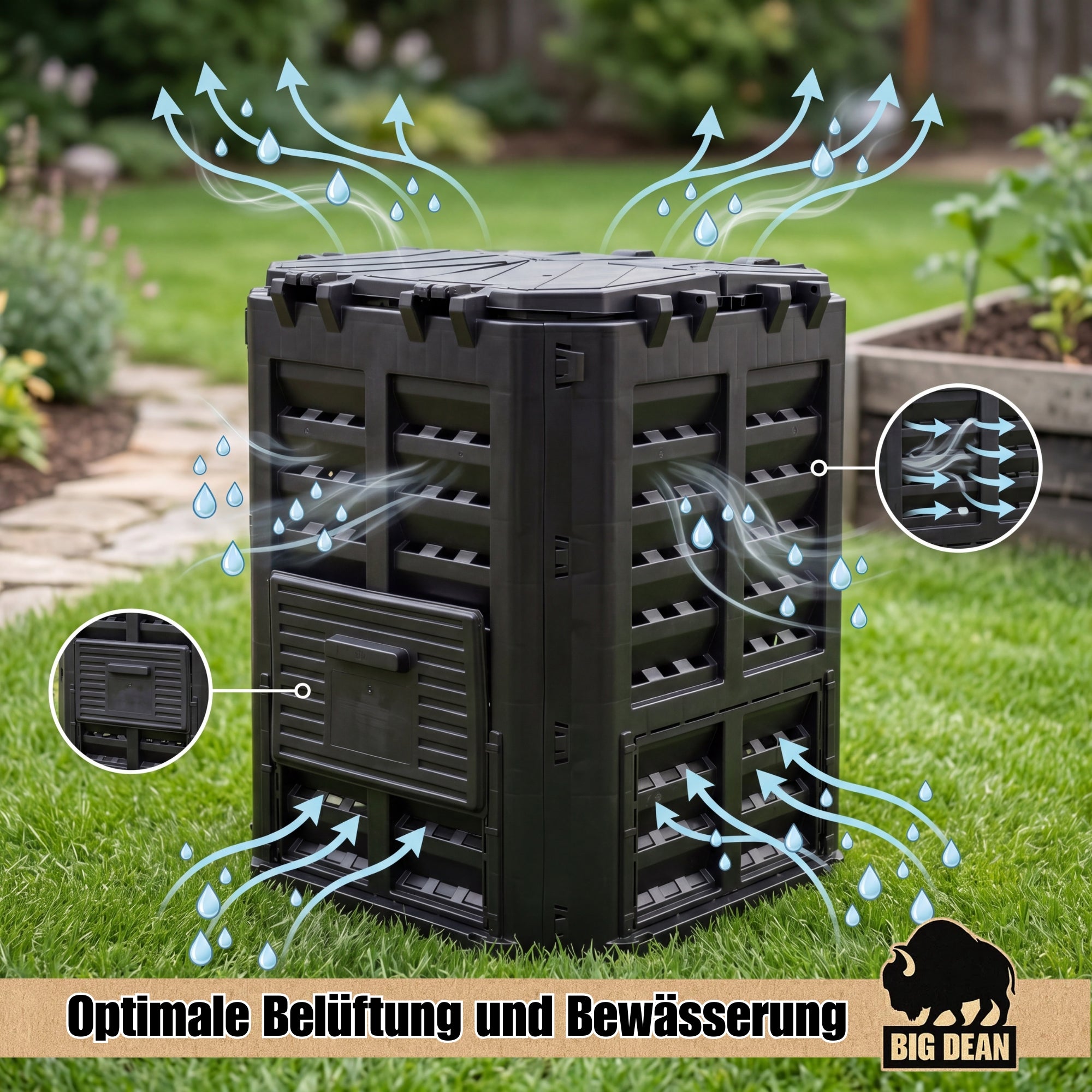 BigDean Garten Komposter 360 Liter schwarz Recyclingkunststoff