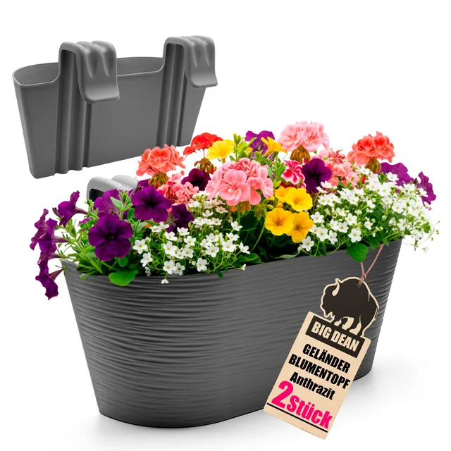 BigDean Garten Blumenkästen 43cm 2er Set Anthrazit Wasserspeicher