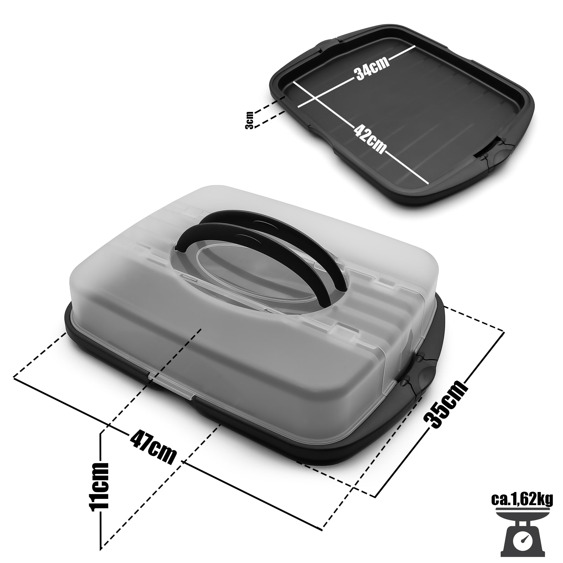 BigDean Kuchen Transportbox XL Anthrazit rechteckig