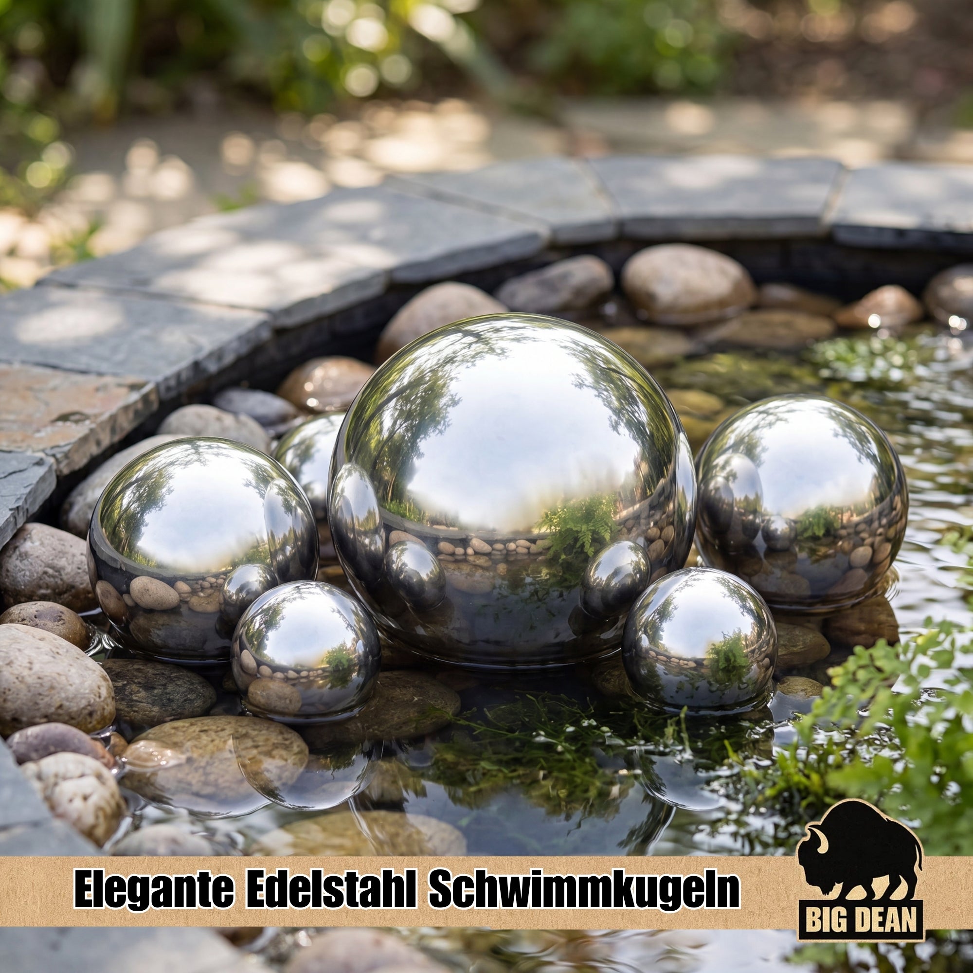 BigDean Miniteich Brunnen Set Schale 52 cm mit Teichkugeln