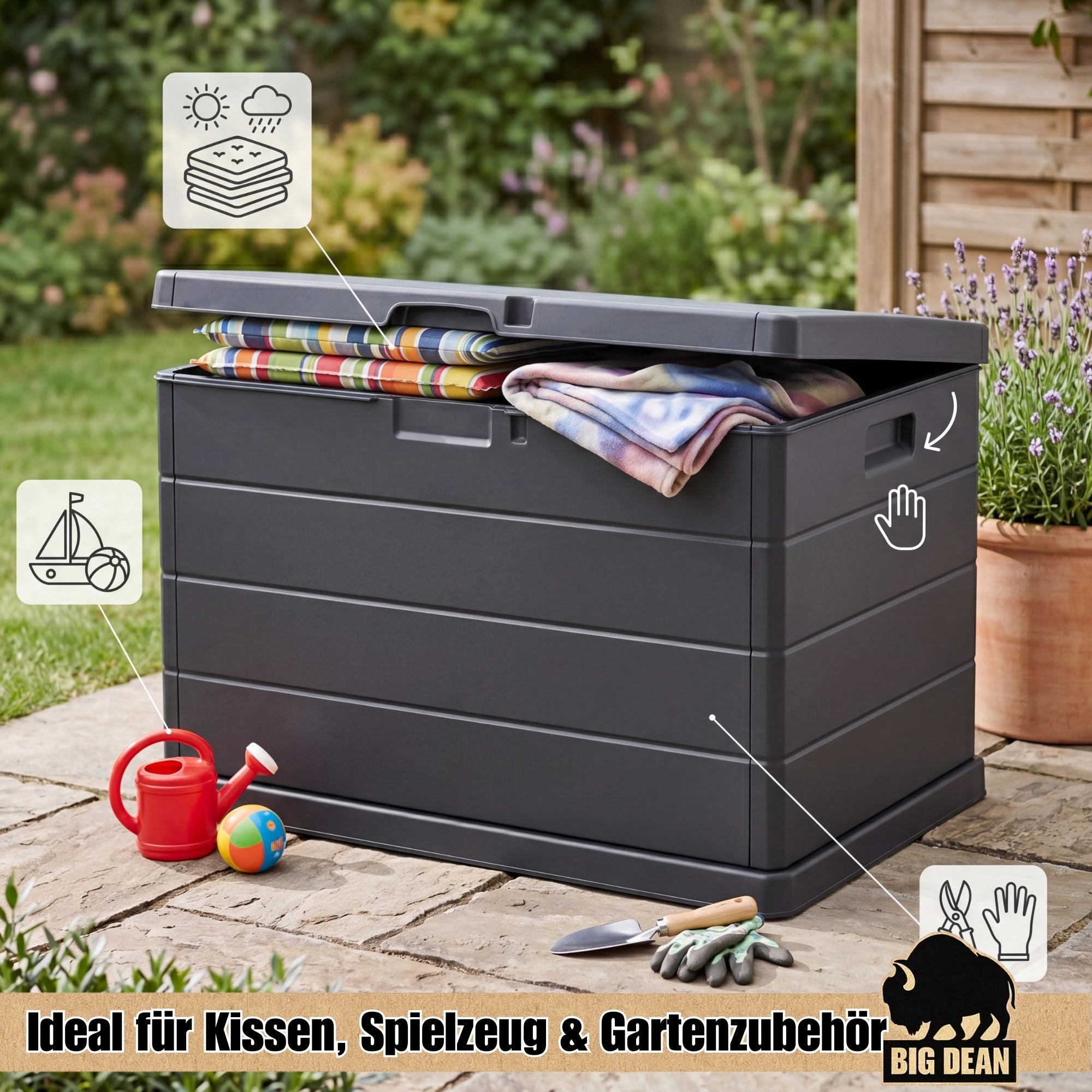 BigDean Aufbewahrung Gartenbox 78x55x52 cm 170L abschließbar