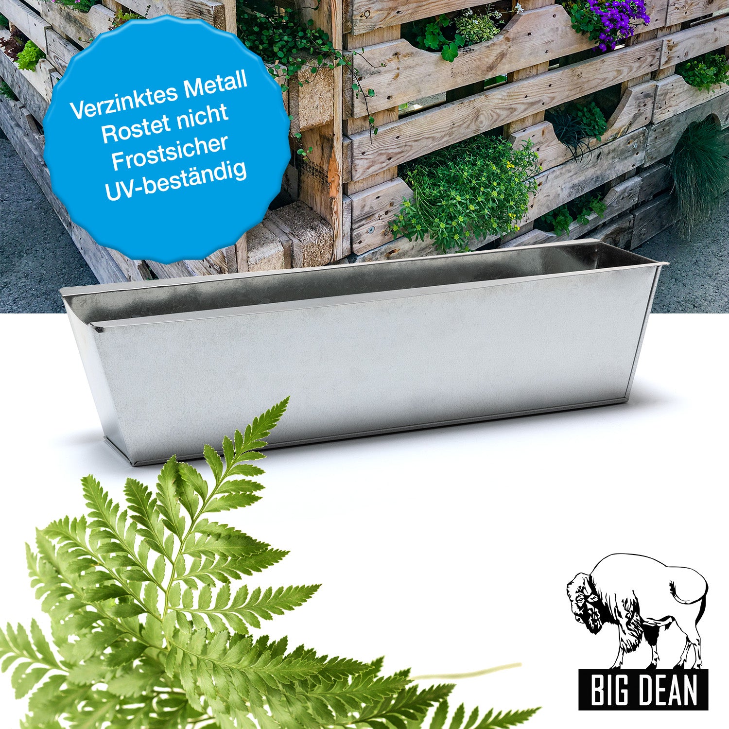 BigDean Garten Zink Blumenkasten 38cm Silber 6er Set verzinkt