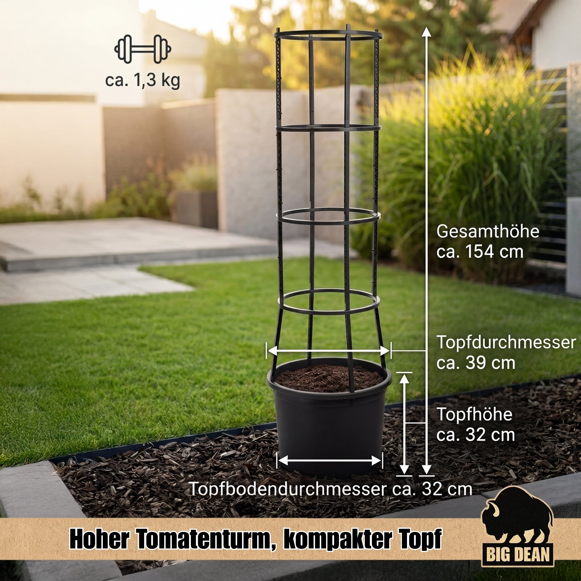 BigDean XL Tomatentopf 40 cm 154 cm mit Rankhilfe