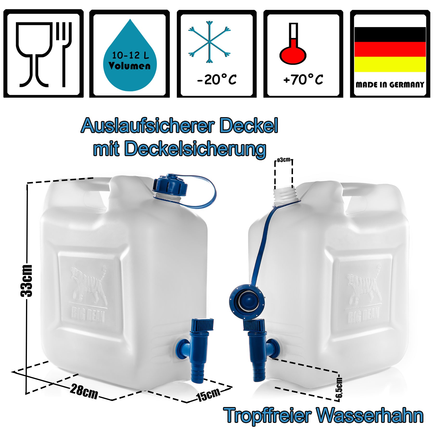 BigDean Haushalt & Alltag Wasserkanister 12l 3er mit Hahn