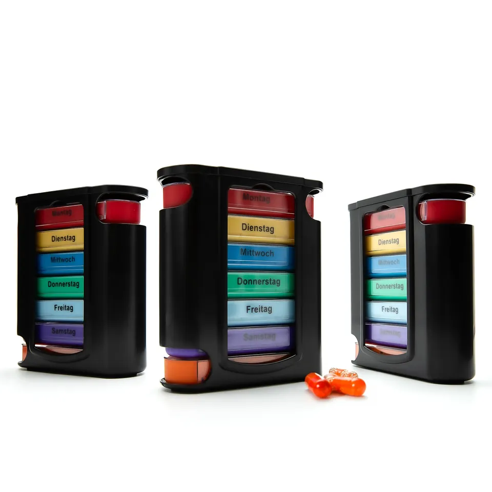 BigDean Tablettenbox 7 Tage Schwarz 3 Stück mit 4 Fächern
