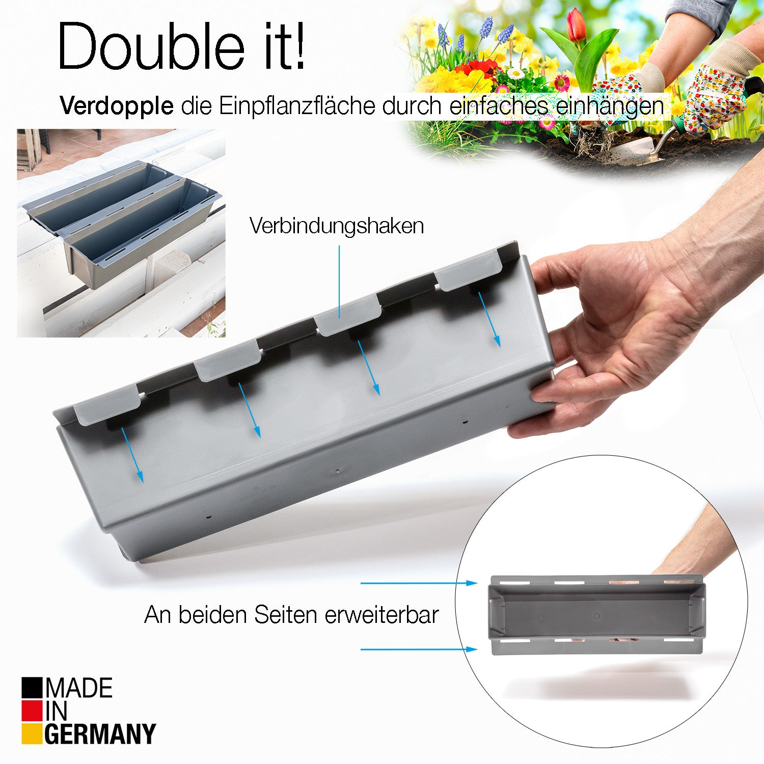 BigDean Garten Paletten Blumenkästen 4er Beton-Grau 37cm
