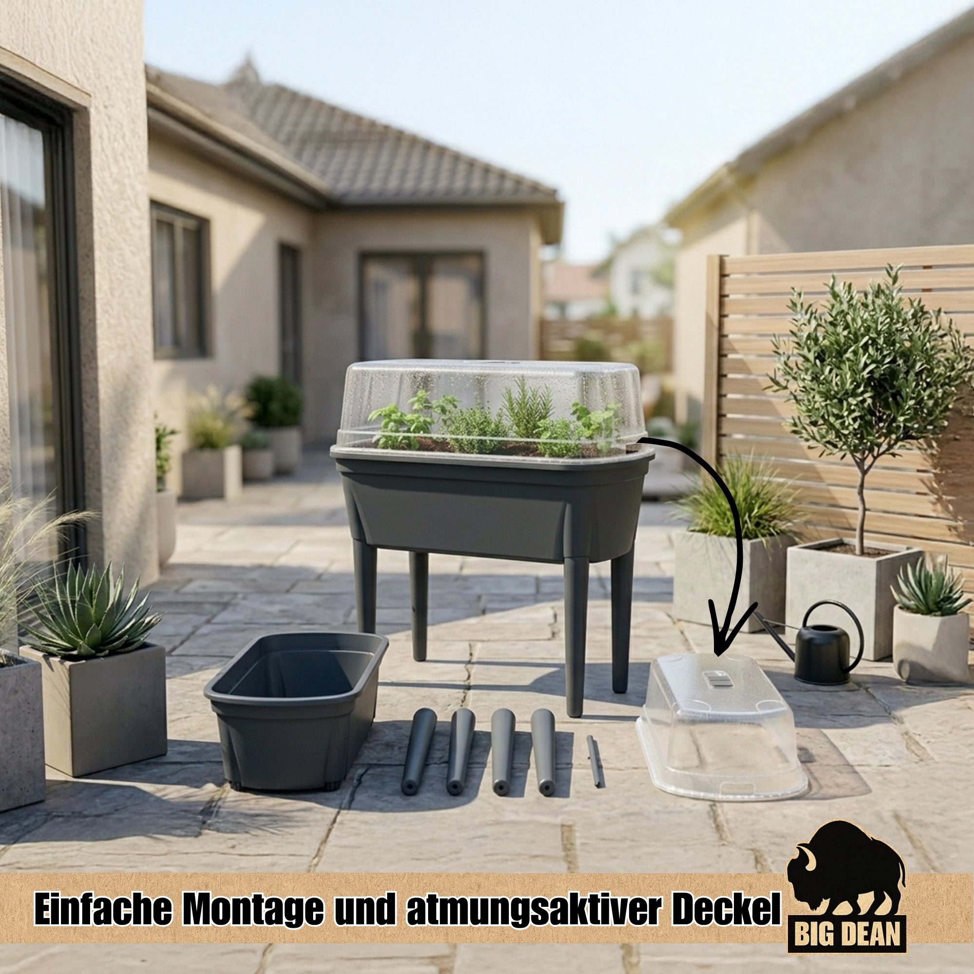 BigDean Garten & Außenbereich Hochbeet Frühbeet Anthrazit 78cm
