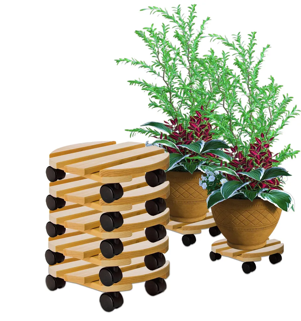 BigDean Pflanzenroller rund Holz 30 cm 5er-Set 120 kg