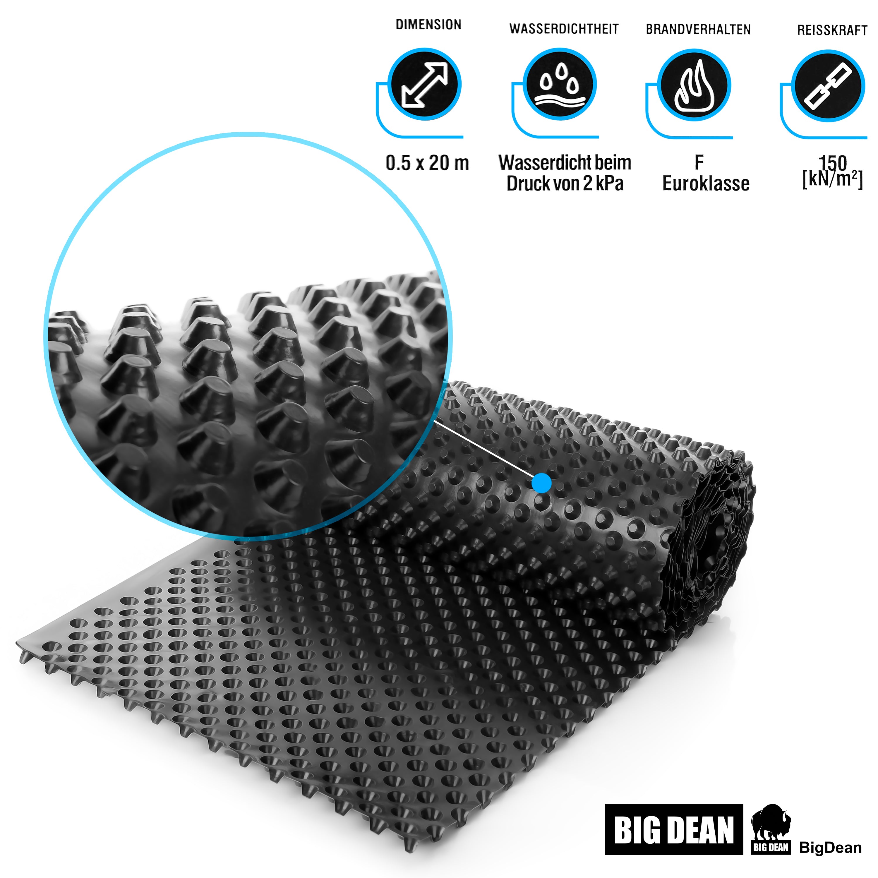 BigDean Garten Noppenfolie 0,5x20m Noppenbahn 2 Stk HDPE