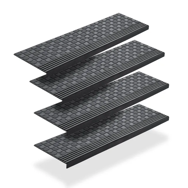 BigDean Haushalt Stufenmatten Gummi 65x25cm 4er Set schwarz