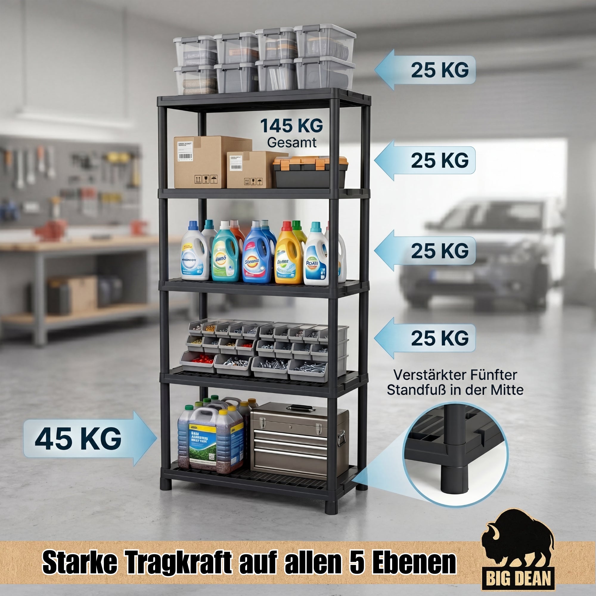 BigDean Schwerlastregal 172x71x35 cm 5 Böden 145 kg Keller