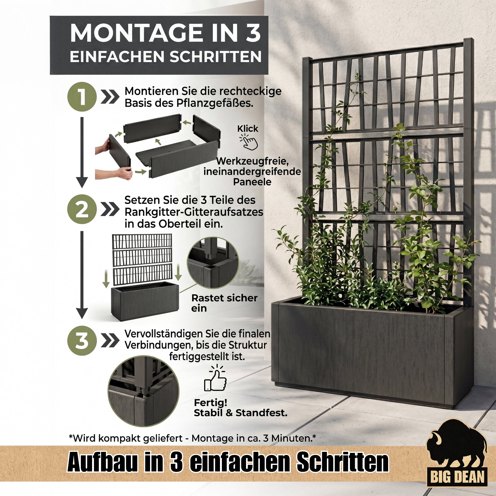 BigDean Garten & Außenbereich 2x Blumenkasten Rankgitter 80 cm
