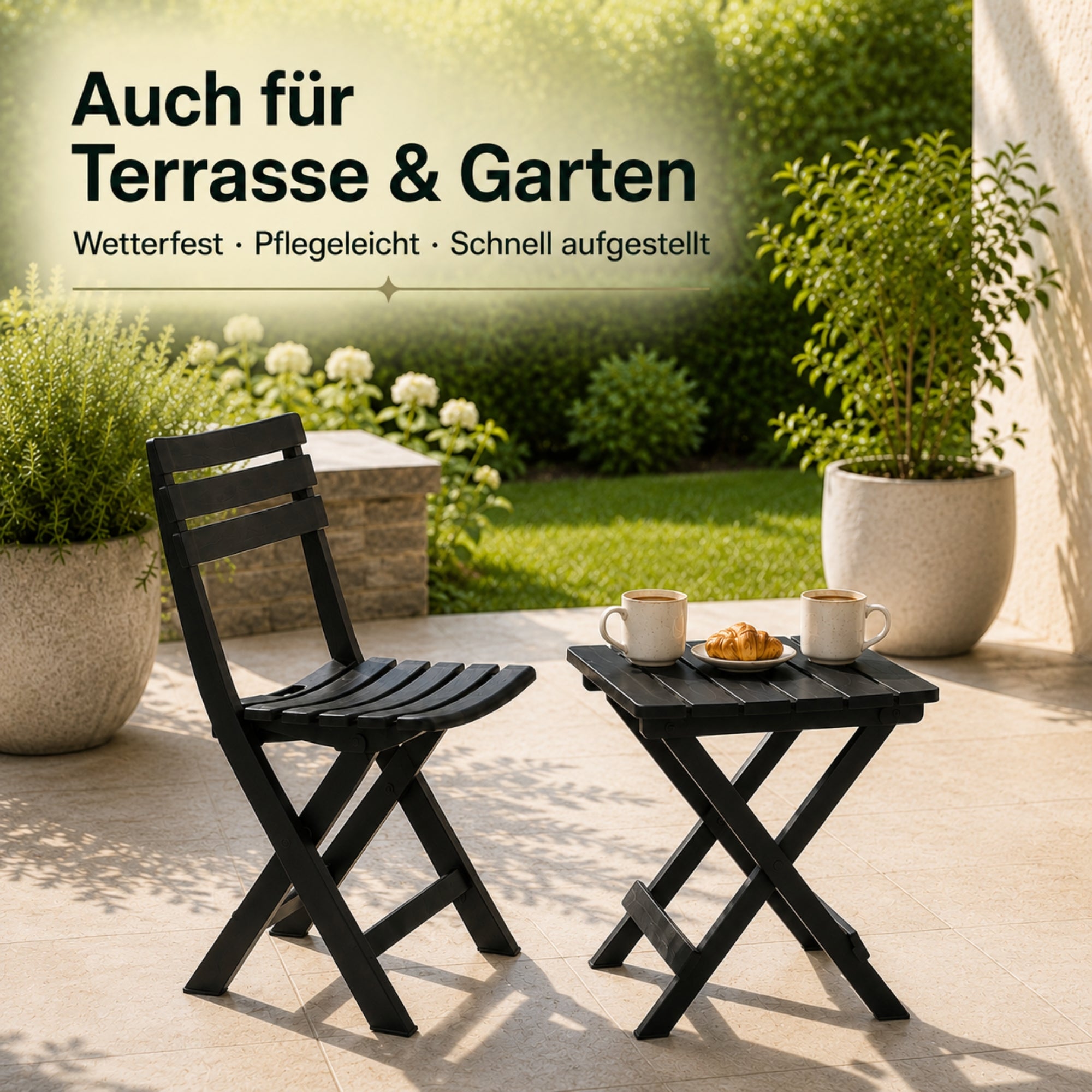 BigDean Garten & Außenbereich Klappmöbel Set 2-tlg Anthrazit wetterfest