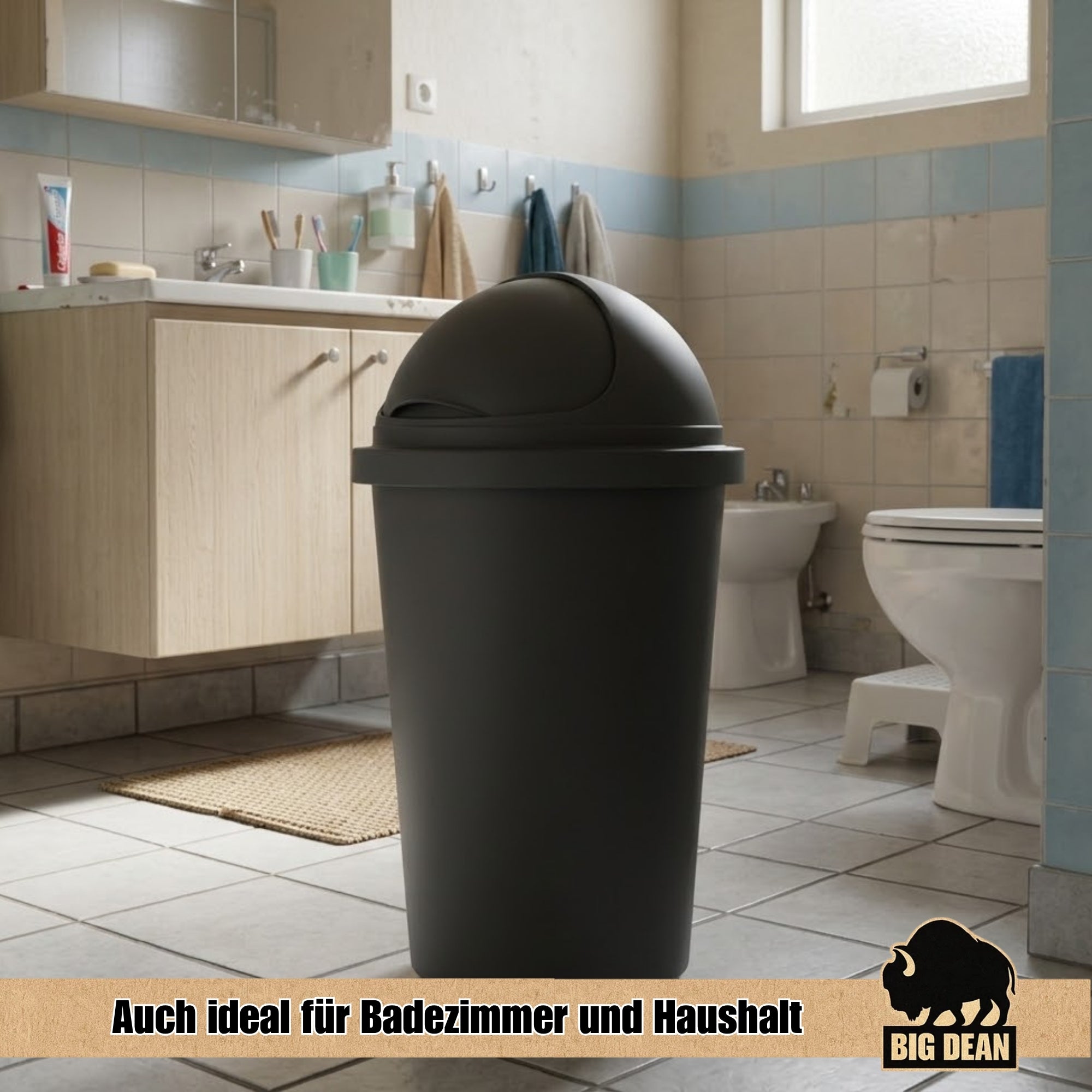 BigDean Haushalt Mülleimer Kugelkopf Midnight 50 Liter