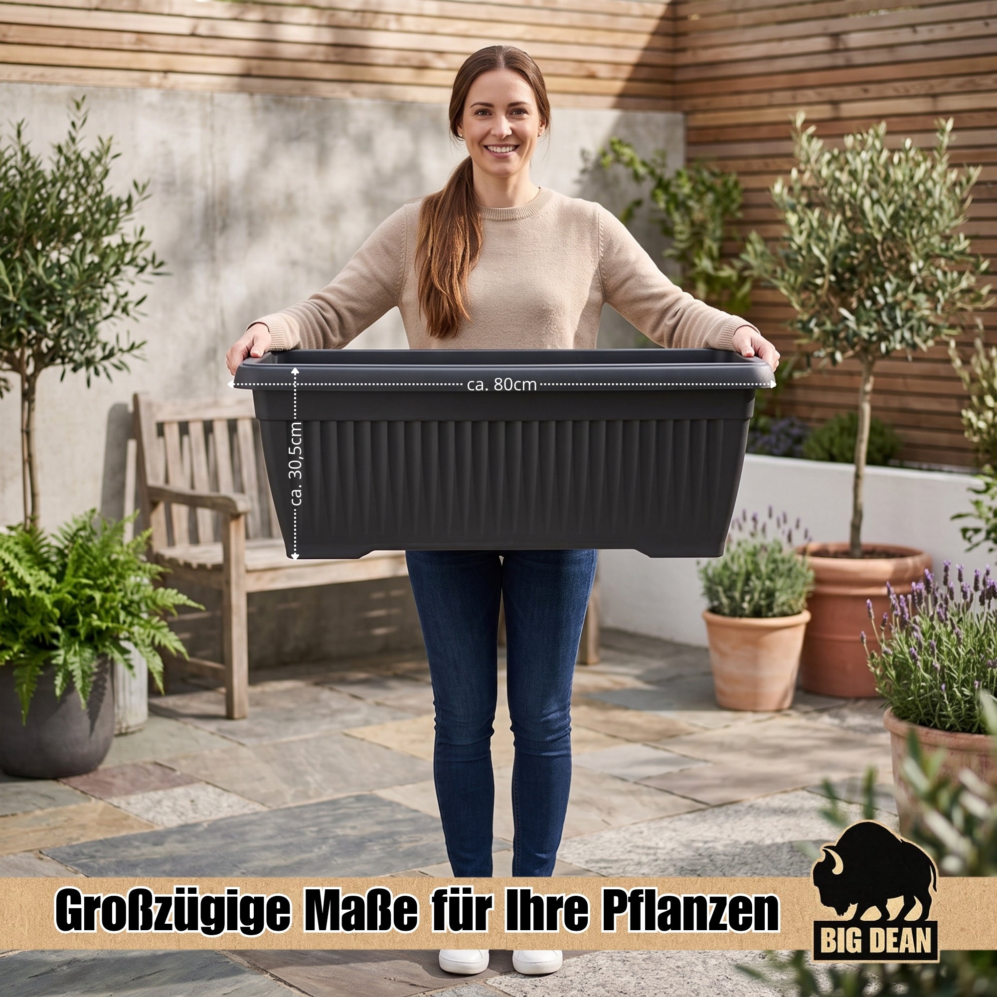 BigDean Garten Blumenkübel Jumbo 60L Anthrazit Untersetzer