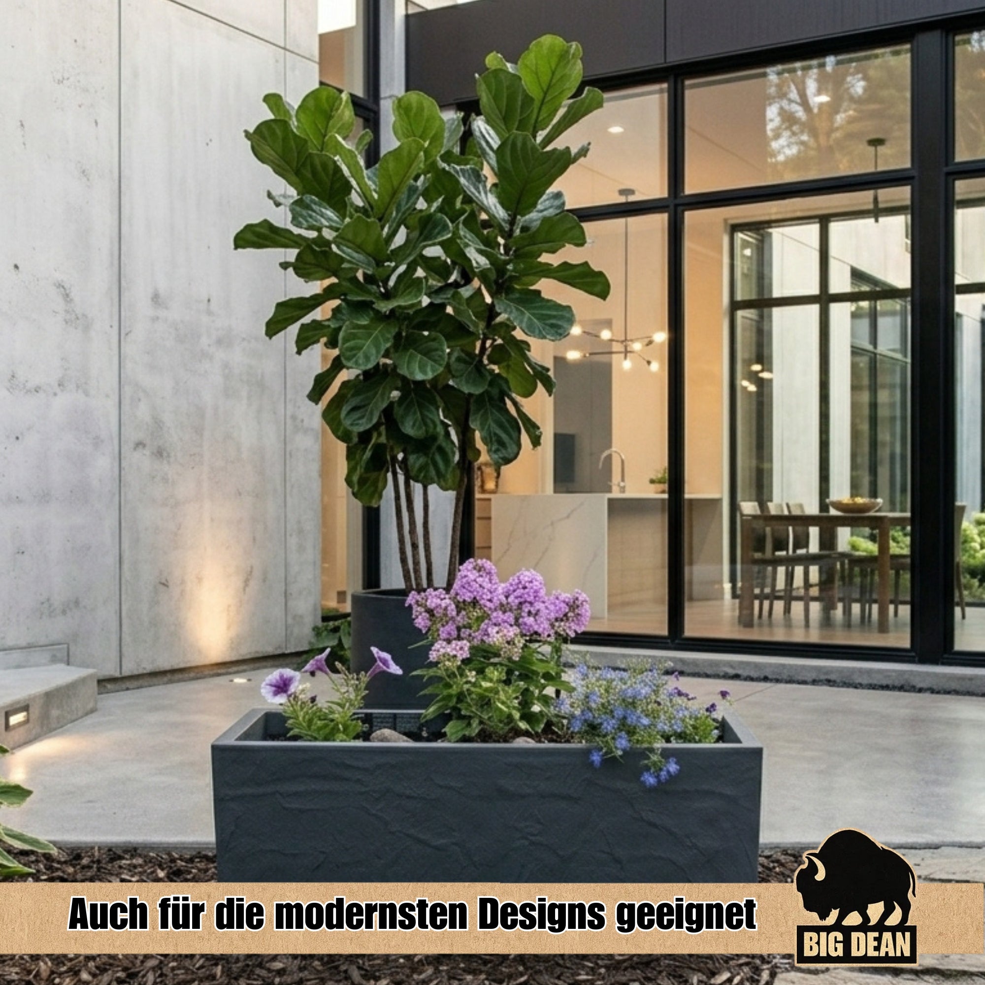 BigDean Vulkano Pflanzkübel rechteckig 72L Anthrazit Wasserspeicher