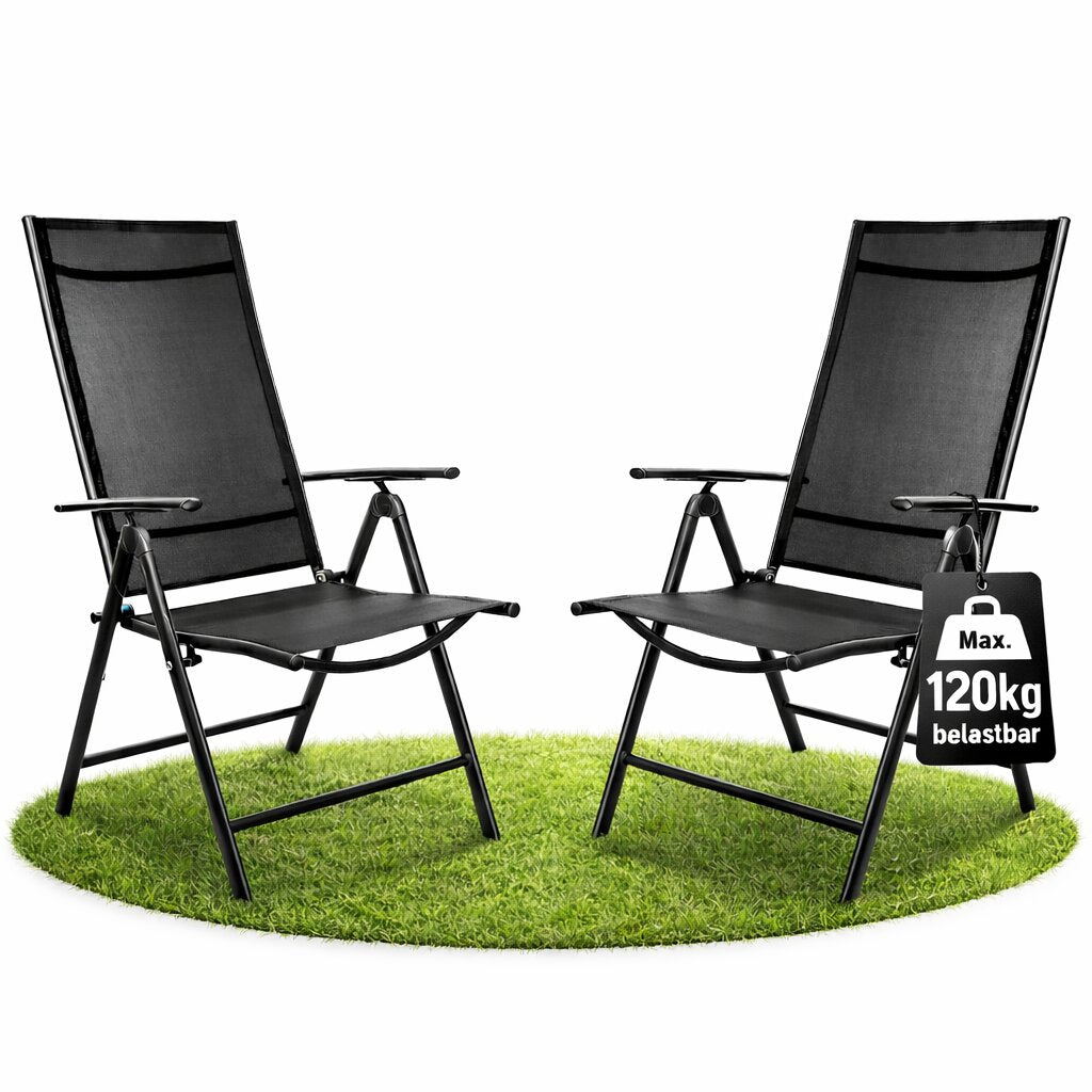 BigDean Garten Gartenstuhl Hochlehner 2er Set schwarz klappbar