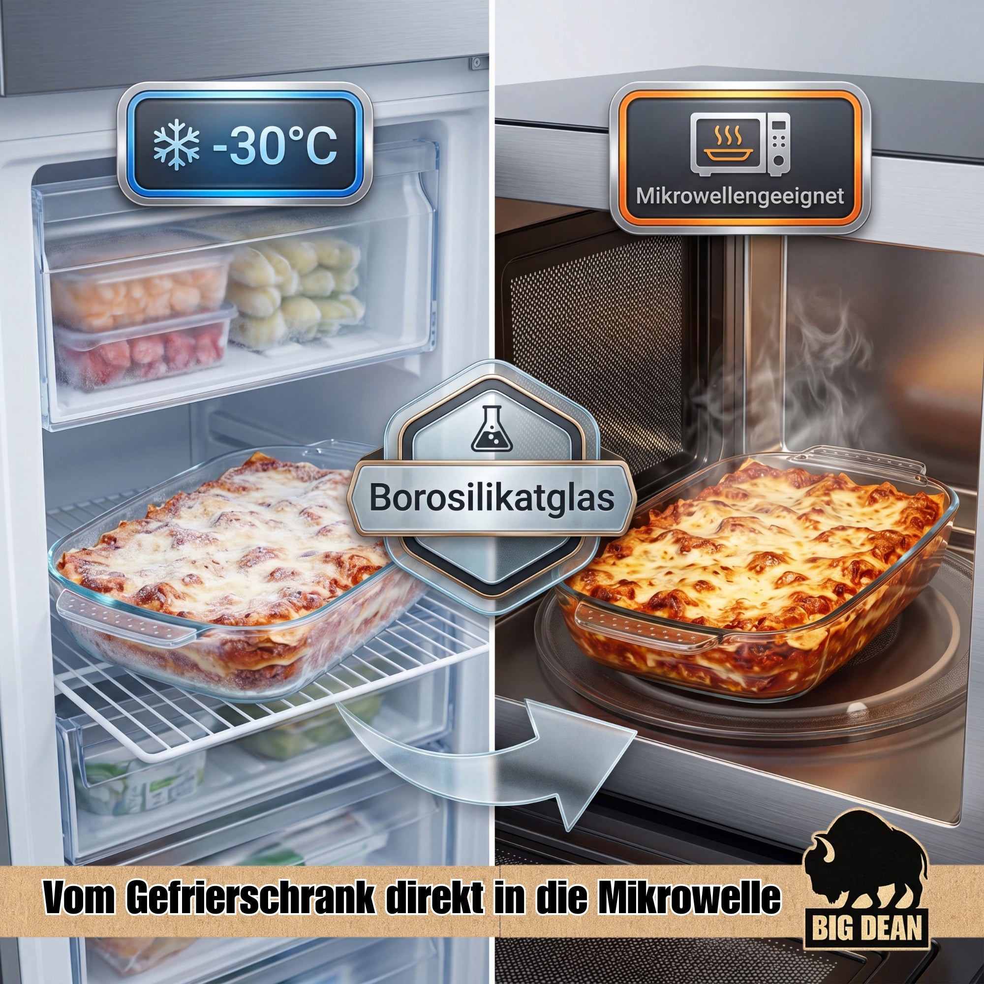 BigDean Küche Auflaufformen Glas Borosilikat 3er Set Ofenformen