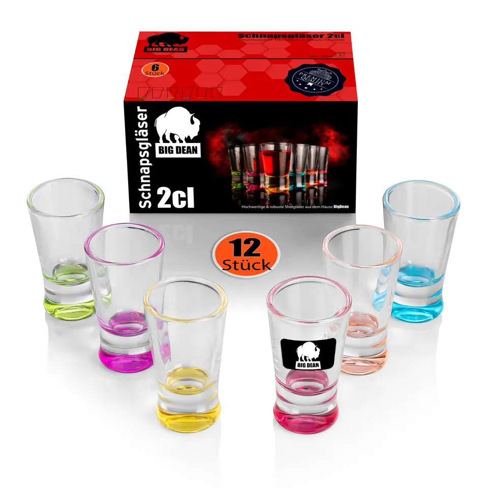 BigDean Schnapsgläser 2cl farbig 12 Stück Geschenkbox
