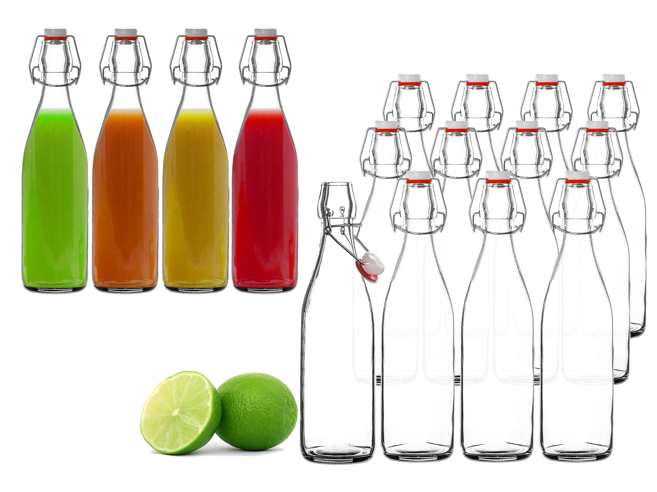 BigDean Glasflasche 500ml Bügelverschluss Transparent 12 Stück
