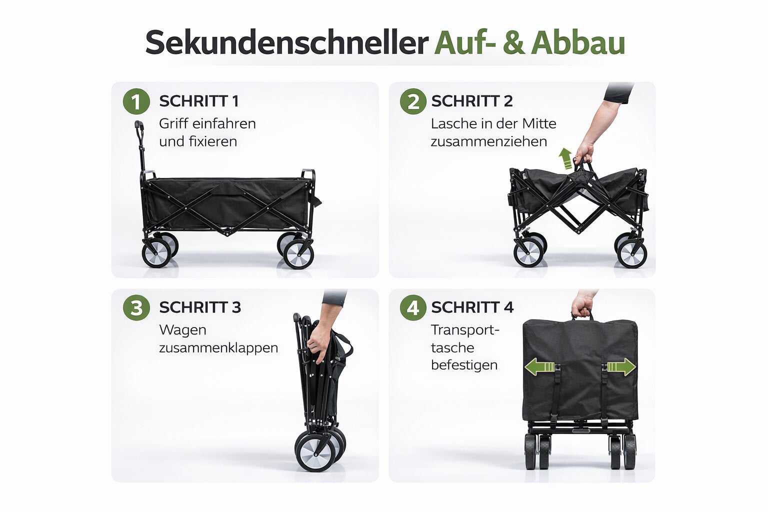 BigDean Bollerwagen faltbar 105L bis 100 kg Netztaschen