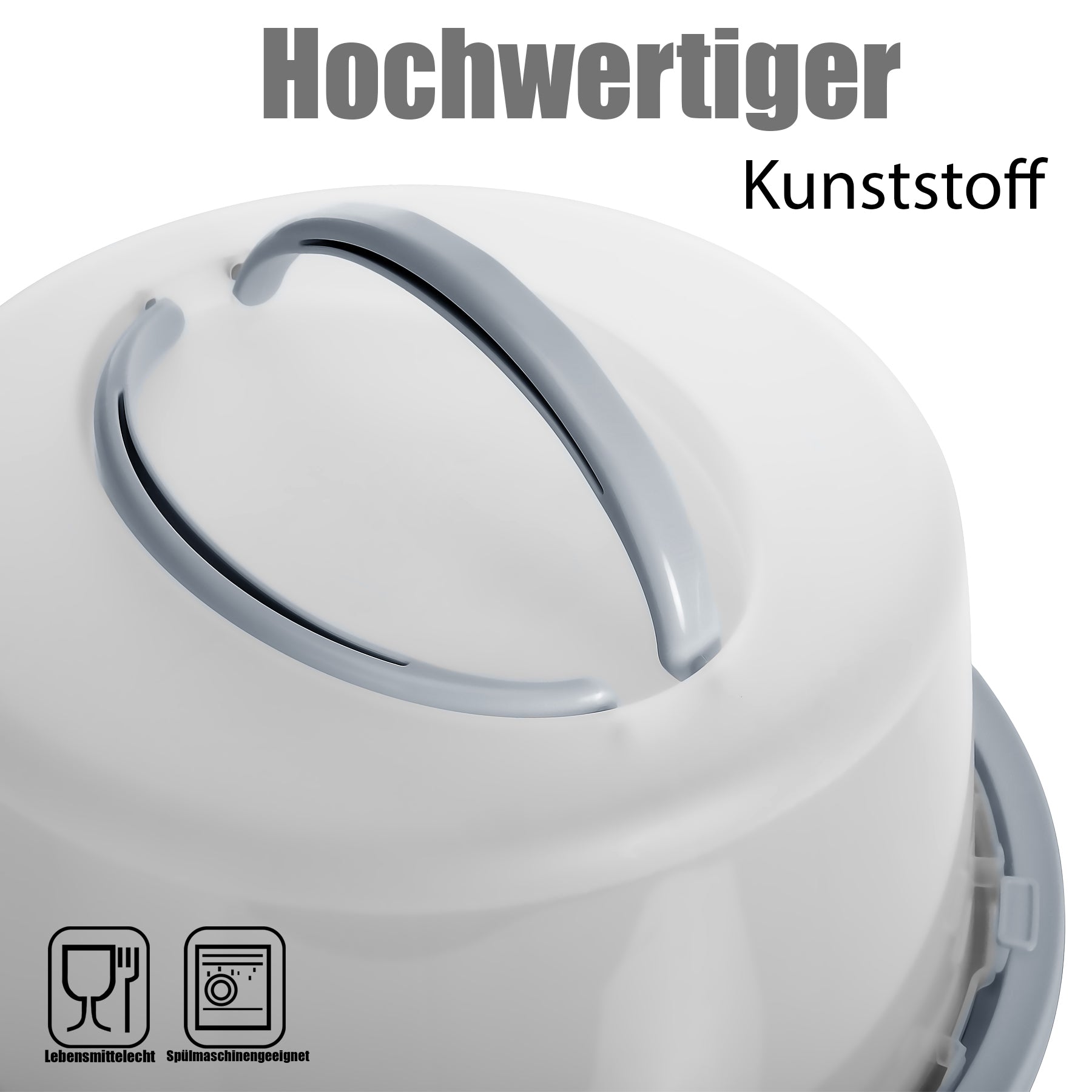 BigDean Kuchentransportbox rund Tortenbox pastellgrau Tragegriff