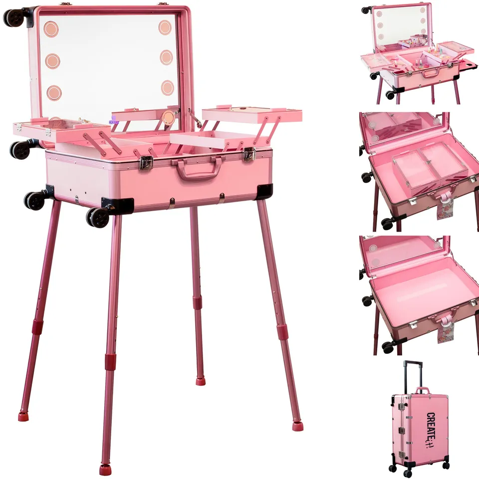 Create It Beauty Cases Schminkkoffer Trolley Rosa mit Spiegel