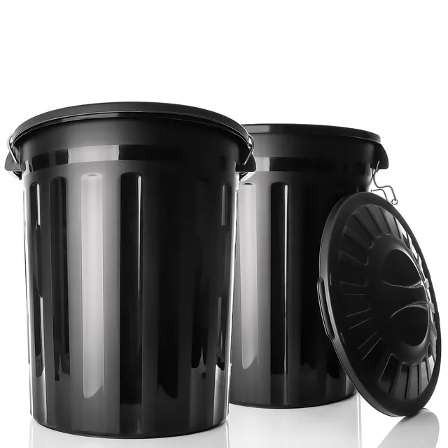BigDean Universaltonne 80L 2er Set Mülltonne mit Deckel Schwarz