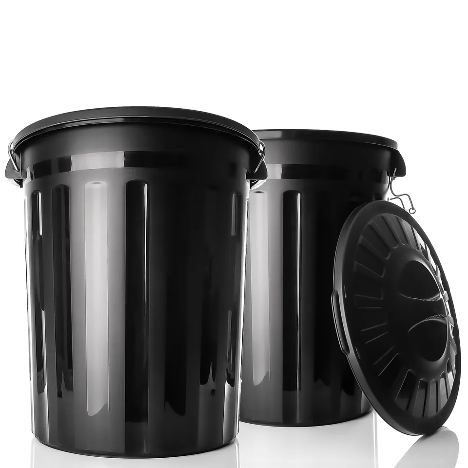 BigDean Universaltonne 80L 2er Set Mülltonne mit Deckel Schwarz