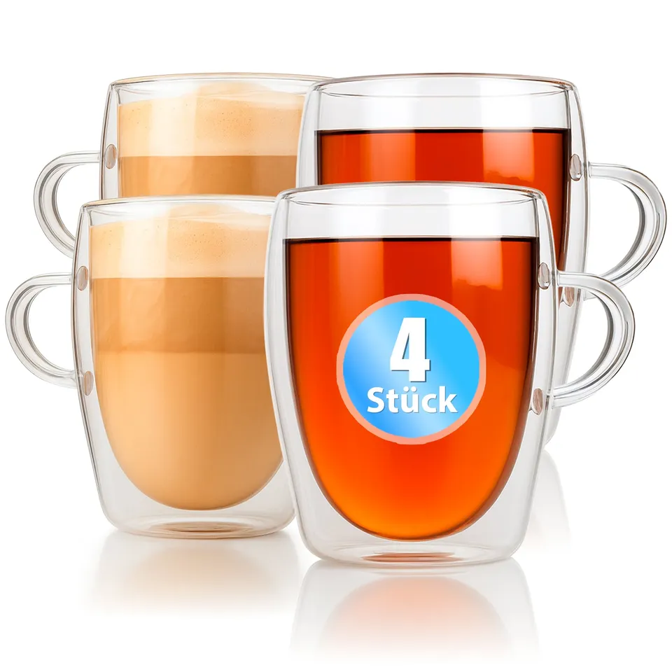 BigDean Küche Latte Macchiato Gläser 300ml 4er Set Henkel