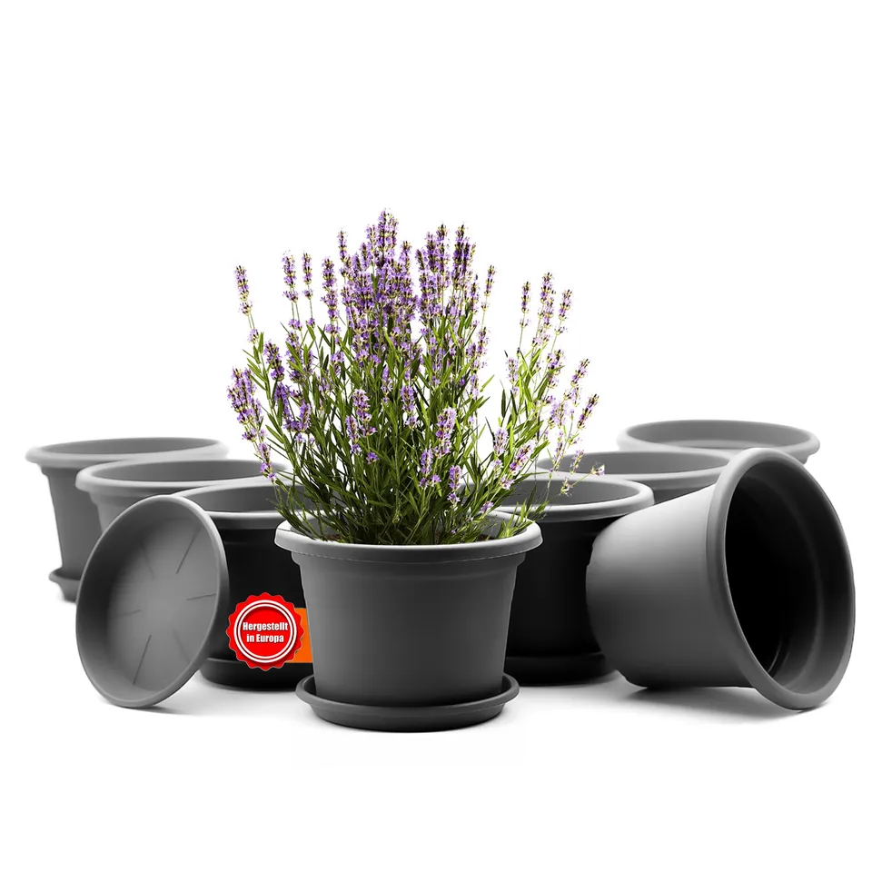 BigDean Garten Blumentopf Ø 25 cm Anthrazit mit Untersetzer 8er