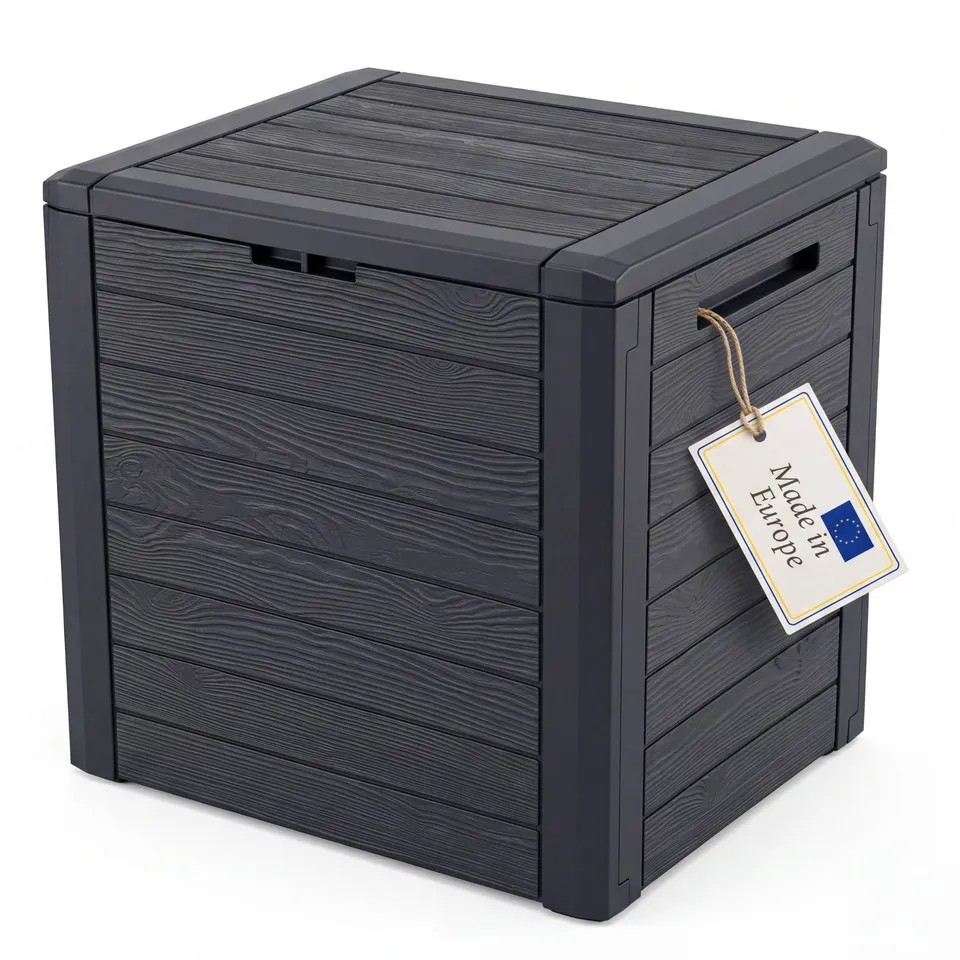 BigDean Gartenbox 140 Liter Auflagenbox Holzoptik klein