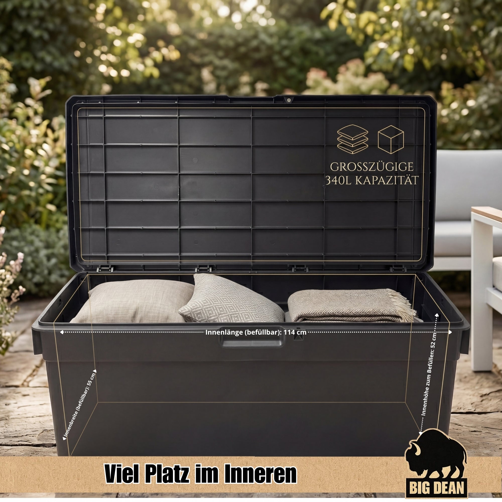 BigDean Auflagenbox 340 Liter Kissenbox abschließbar
