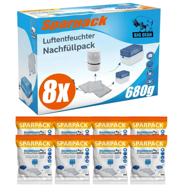 BigDean Bad & Reinigung Luftentfeuchter Granulat 8x680g Nachfüllpack
