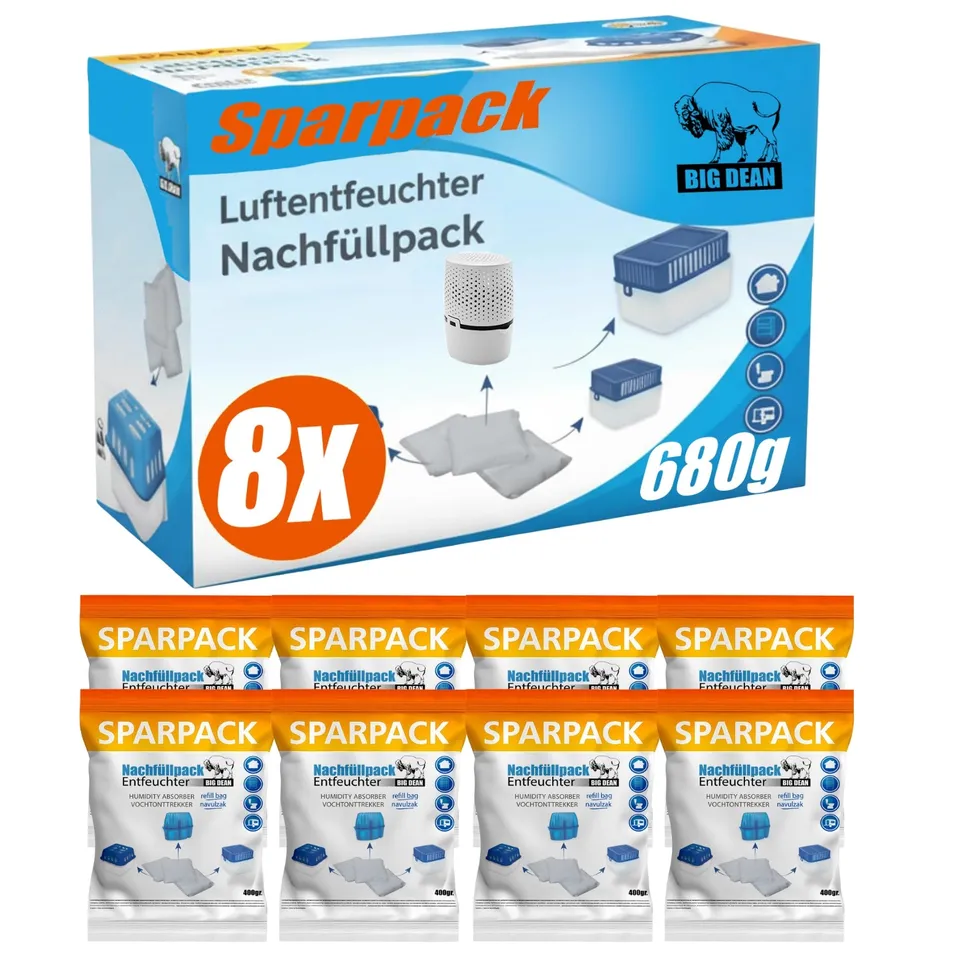 BigDean Bad & Reinigung Luftentfeuchter Granulat 8x680g Nachfüllpack