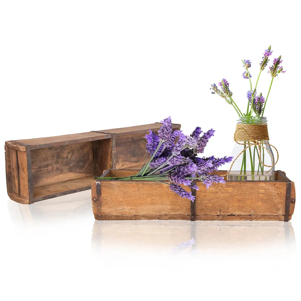 BigDean 2x Holzkiste 58cm Vintage Altholz braun Unikat