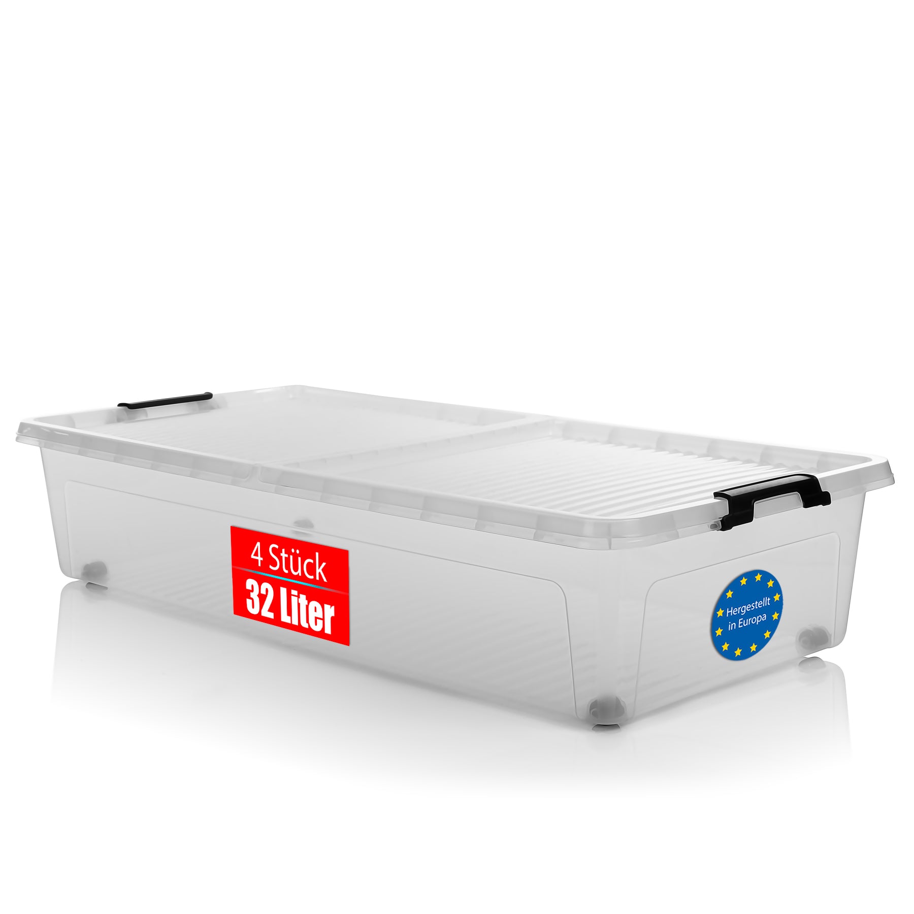 BigDean Aufbewahrungsbox Unterbett 32L 4er Set Transparent Rollen
