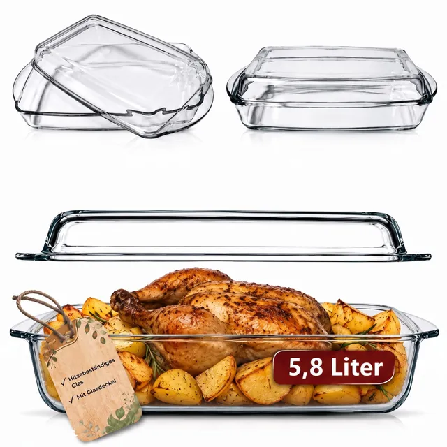 BigDean Auflaufform mit Deckel 5,8L Glasbräter rechteckig