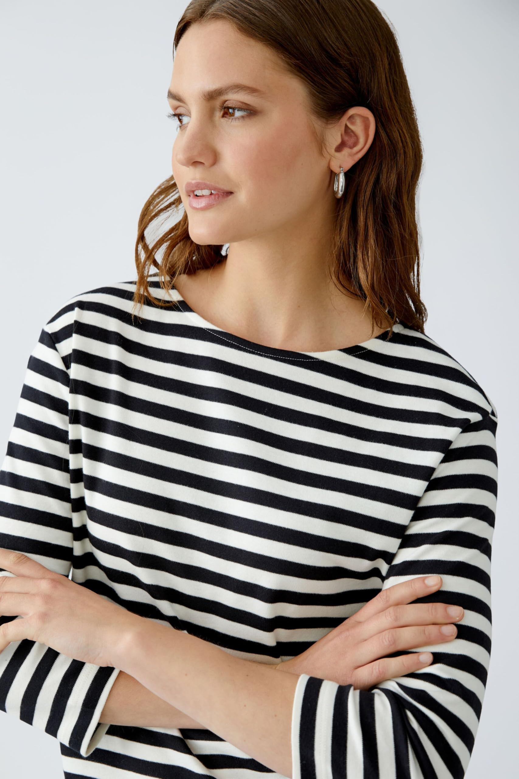 Oui SOLEILA Damen T-Shirt Gr.42 gestreift Baumwolle Black