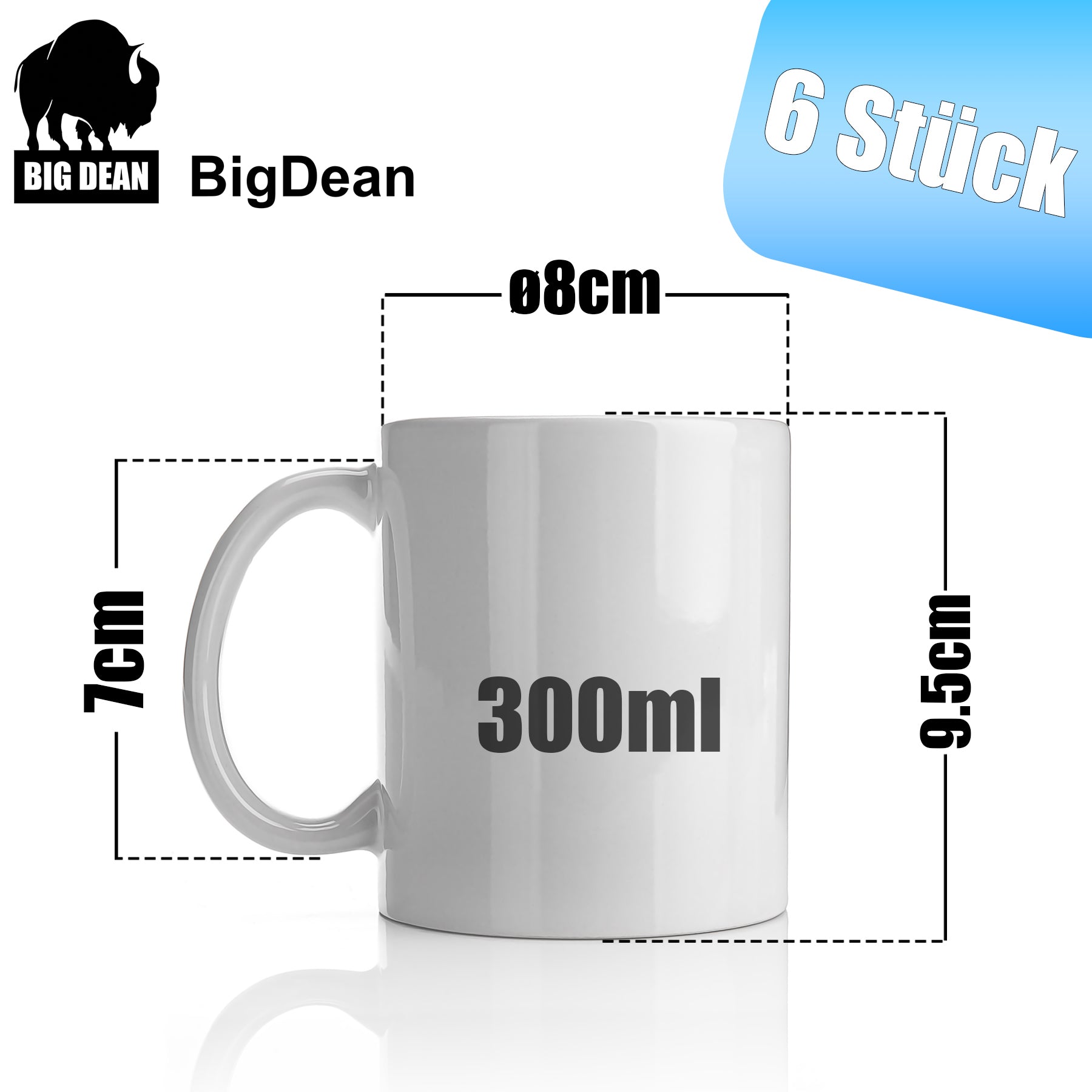 BigDean Kaffeebecher weiß 300ml Porzellan 6er Geschenkset