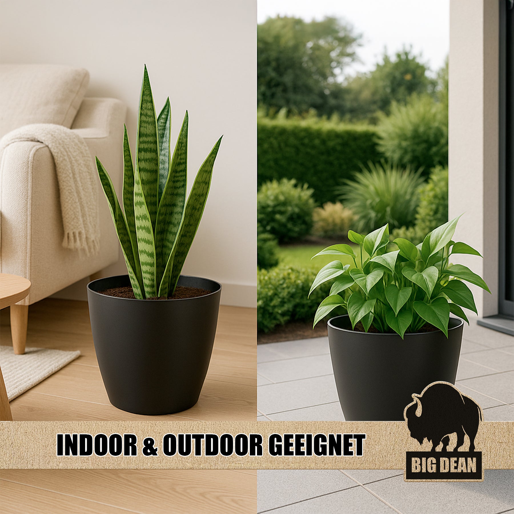 BigDean Blumentopf Kunststoff graphit 24 cm 2er Set