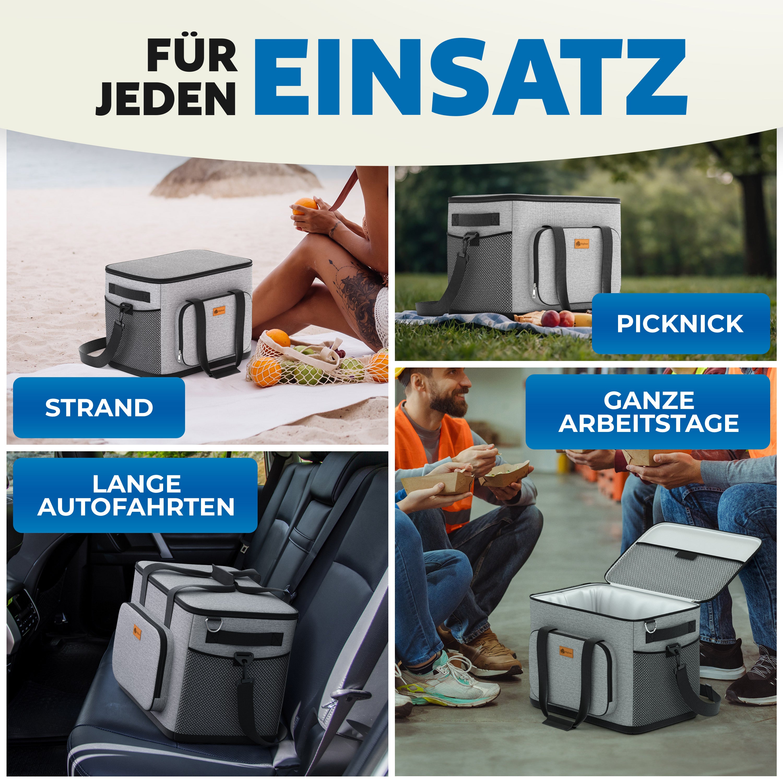 BigDean Kühltasche groß 30L mit 6 Kühlakkus Picknick