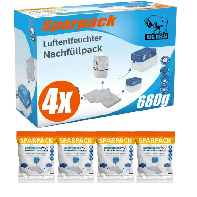 BigDean Bad Luftentfeuchter Nachfüllpack 4x680g Premium Granulat