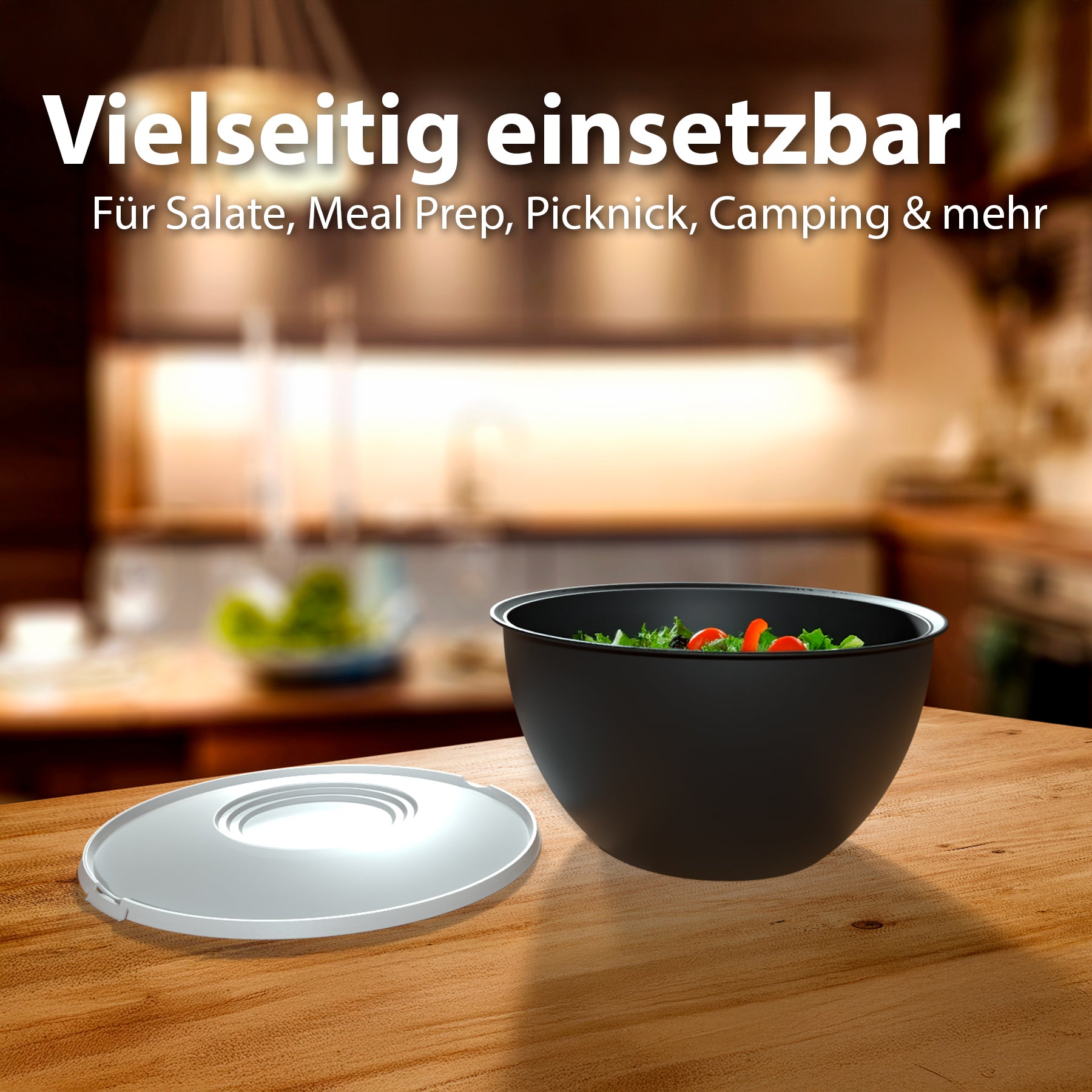 BigDean Küche Salatschüssel Set 4tlg 0,7-6L Anthrazit Deckel